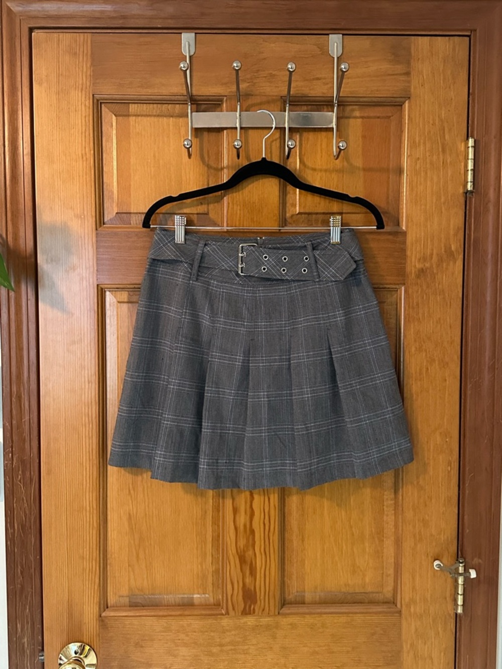 Plaid Gray Mini Skirt with Belt